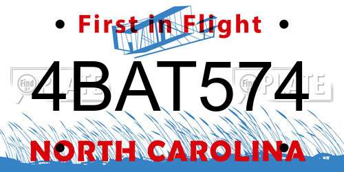 4BAT574 North Carolina License Plate