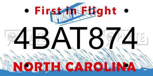4BAT874 North Carolina License Plate