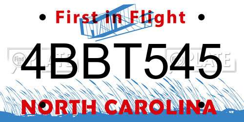 4BBT545 North Carolina License Plate