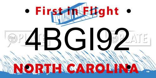 4BGI92 North Carolina License Plate