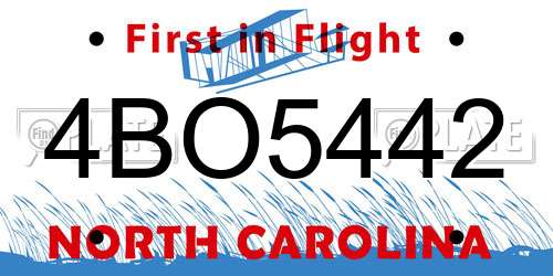 4BO5442 North Carolina License Plate