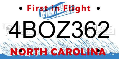 4BOZ362 North Carolina License Plate