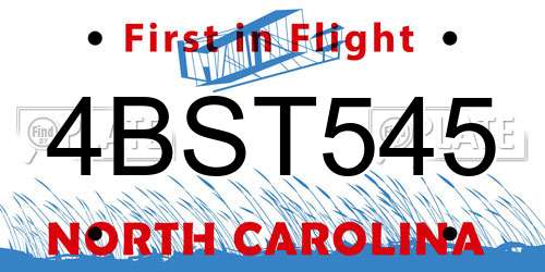 4BST545 North Carolina License Plate