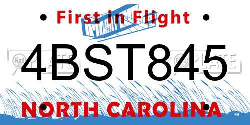 4BST845 North Carolina License Plate
