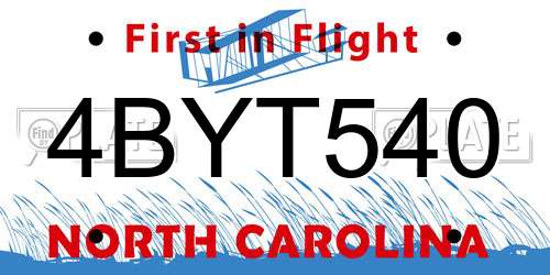4BYT540 North Carolina License Plate