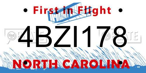 4BZI178 North Carolina License Plate