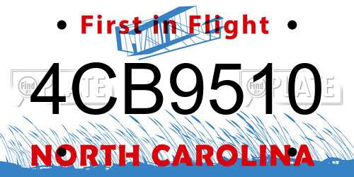 4CB9510 North Carolina License Plate
