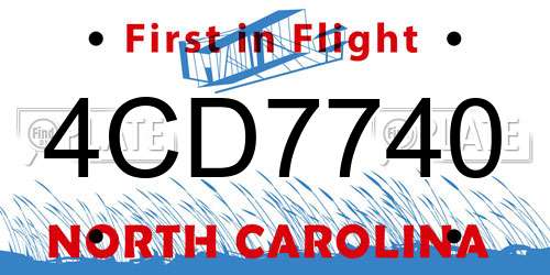 4CD7740 North Carolina License Plate