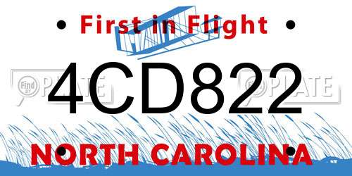4CD822 North Carolina License Plate