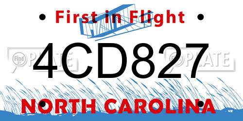 4CD827 North Carolina License Plate