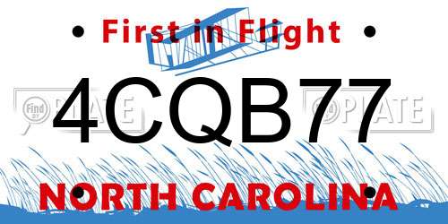 4CQB77 North Carolina License Plate