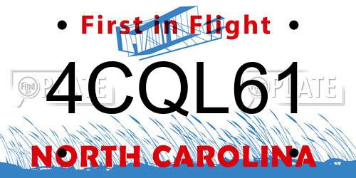 4CQL61 North Carolina License Plate
