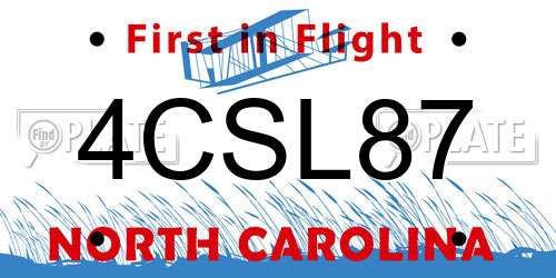 4CSL87 North Carolina License Plate