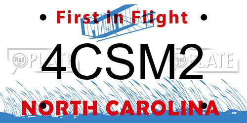 4CSM2 North Carolina License Plate