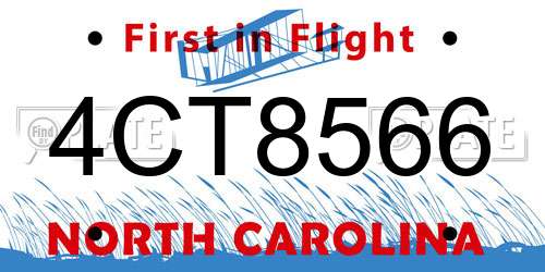 4CT8566 North Carolina License Plate