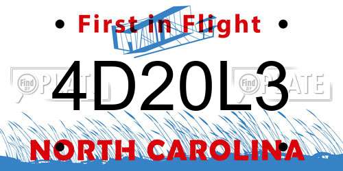 4D20L3 North Carolina License Plate