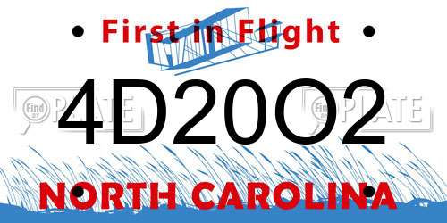 4D20O2 North Carolina License Plate