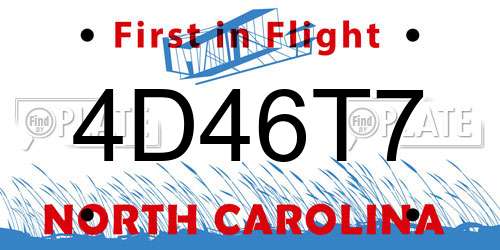 4D46T7 North Carolina License Plate