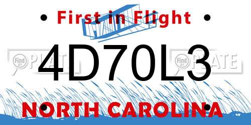 4D70L3 North Carolina License Plate