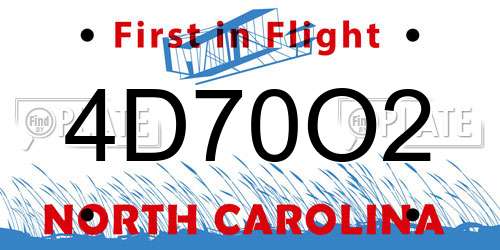 4D70O2 North Carolina License Plate
