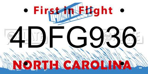 4DFG936 North Carolina License Plate