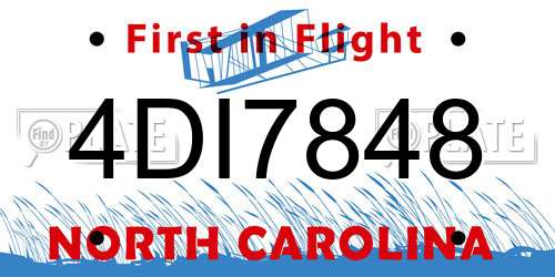 4DI7848 North Carolina License Plate