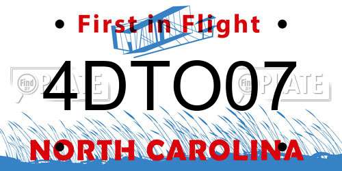 4DTO07 North Carolina License Plate