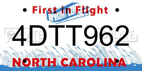 4DTT962 North Carolina License Plate