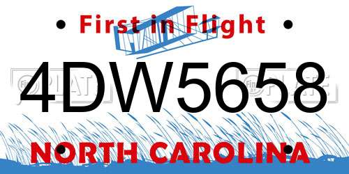 4DW5658 North Carolina License Plate