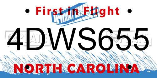 4DWS655 North Carolina License Plate