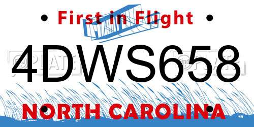 4DWS658 North Carolina License Plate