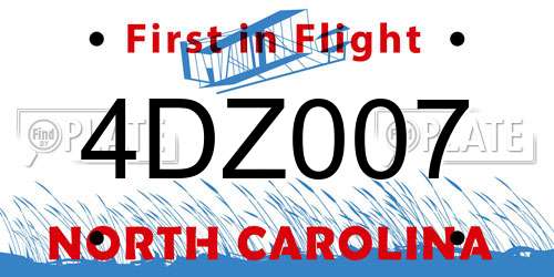 4DZ007 North Carolina License Plate
