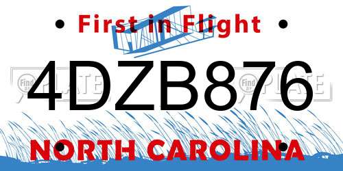 4DZB876 North Carolina License Plate