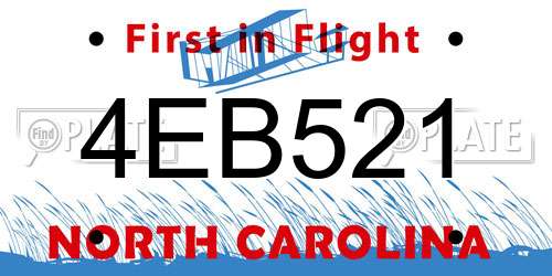 4EB521 North Carolina License Plate