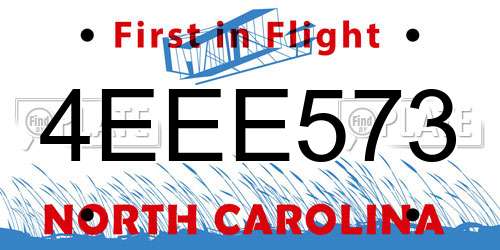 4EEE573 North Carolina License Plate