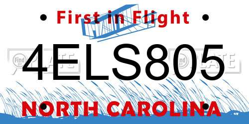 4ELS805 North Carolina License Plate