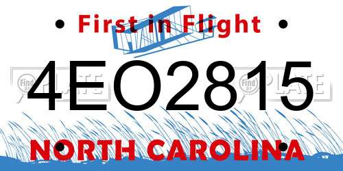 4EO2815 North Carolina License Plate