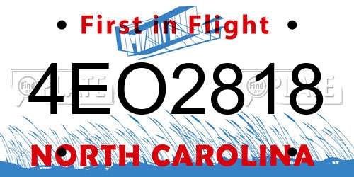 4EO2818 North Carolina License Plate