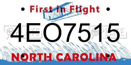 4EO7515 North Carolina License Plate