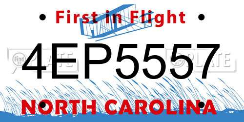 4EP5557 North Carolina License Plate