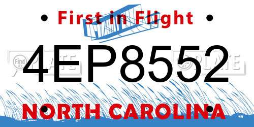 4EP8552 North Carolina License Plate