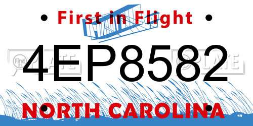 4EP8582 North Carolina License Plate
