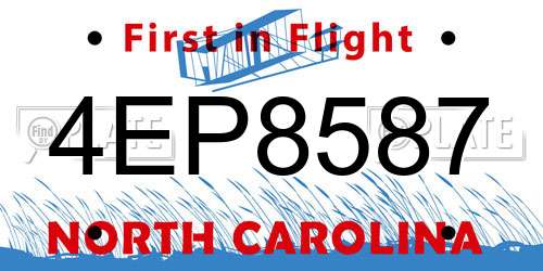 4EP8587 North Carolina License Plate