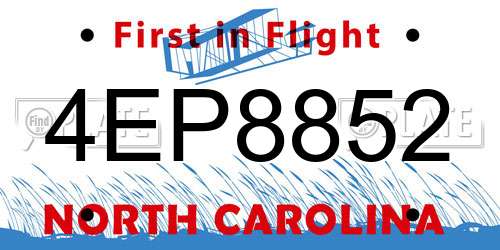 4EP8852 North Carolina License Plate