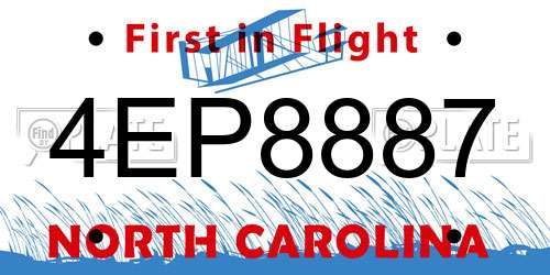 4EP8887 North Carolina License Plate