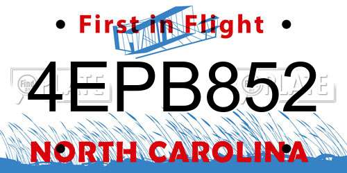 4EPB852 North Carolina License Plate