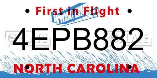 4EPB882 North Carolina License Plate