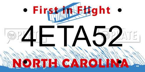 4ETA52 North Carolina License Plate