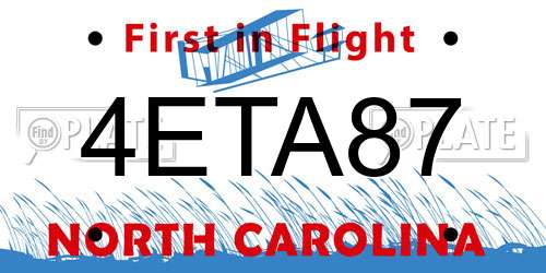4ETA87 North Carolina License Plate