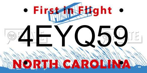 4EYQ59 North Carolina License Plate